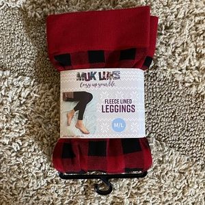 MUK LUKS RED/BLACK BUFFALO PLAID FLEECE LINED LEGGINGS, M/L, NWT!